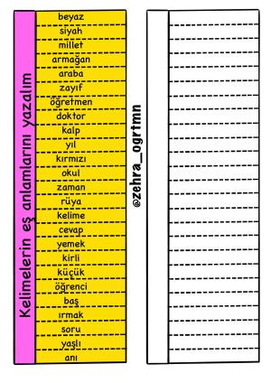 Eş Anlam Zıt Anlam İnteraktif Defter Etkinliği