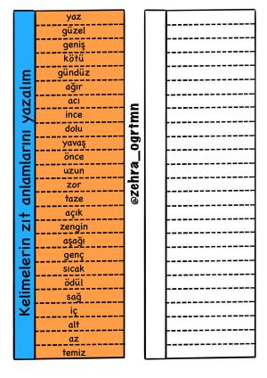 Eş Anlam Zıt Anlam İnteraktif Defter Etkinliği