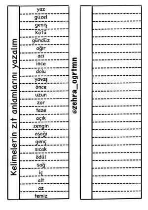 Eş Anlam Zıt Anlam İnteraktif Defter Etkinliği