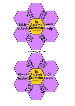 Eş Anlamlı Kelimeler Altıgen Çiçek Etkinliği