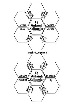 Eş Anlamlı Kelimeler Altıgen Çiçek Etkinliği