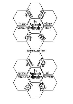 Eş Anlamlı Kelimeler Altıgen Çiçek Etkinliği