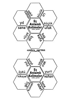 Eş Anlamlı Kelimeler Altıgen Çiçek Etkinliği