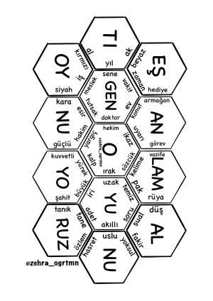 Eş Anlamlı Kelimeler Altıgen Oyunu Etkinliği