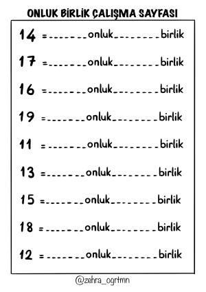 Onluk Birlik Yaz Sil Çalışma Sayfaları 