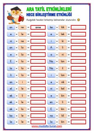 1st Grade 1st Midterm Break Activities and Studies