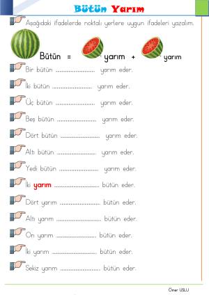 1. Sınıf Bütün Yarım Etkinlikleri