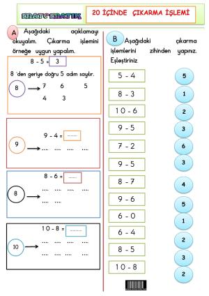 1. Sınıf Çıkarma İşlemleri Etkinlikler Serisi