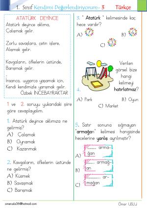 1. Sınıf Kendimi Değerlendiriyorum -3