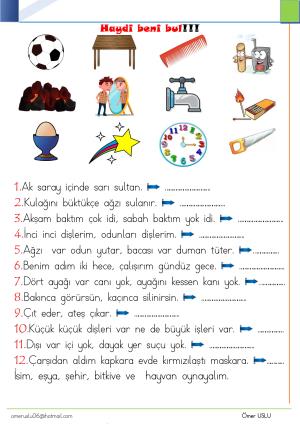 1. Sınıf Tatil Kitabı Etkinlikleri (Pdf)