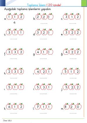 Toplama İşlemleri  20 ye Kadar Etkinliği