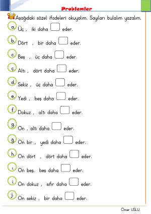 Toplama Problem Etkinlikleri