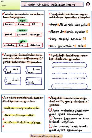 2. Sınıf Haftalık Değerlendirme 6.Hafta