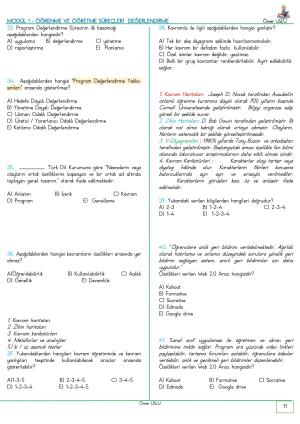 UZMAN ÖĞRETMENLİK Modül  1-2-3-4-5-6-7-8-9  İçeren Soru Bankası