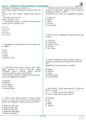 UZMAN ÖĞRETMENLİK Modül  1-2-3-4-5-6-7-8-9  İçeren Soru Bankası