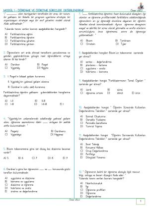 UZMAN ÖĞRETMENLİK Modül  1-2-3-4-5-6-7-8-9  İçeren Soru Bankası