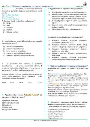 UZMAN ÖĞRETMENLİK Modül  1-2-3-4-5-6-7-8-9  İçeren Soru Bankası