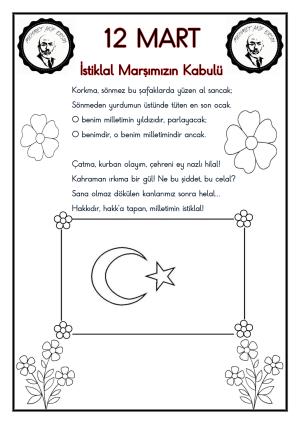 12 Mart İstiklal Marşımızın Kabulü Boyama  Etkinlikleri