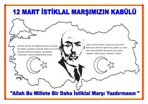 12 Mart İstiklal Marşımızın Kabulü Boyama  Etkinlikleri