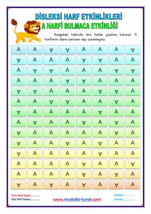 A-a  Harfi Disleksi Bulmaca Etkinlikleri