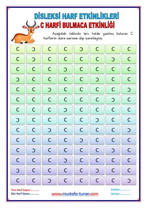 C-c Harfi Disleksi Bulmaca Etkinlikleri