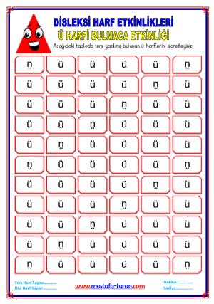 Ü - ü Harfi Disleksi Bulmaca Etkinlikleri