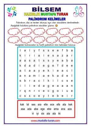 BİLSEM Palindrom Kelimeler Bulmaca Etkinliği-8