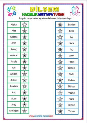 BİLSEM SÖZEL EŞ ANLAMLI KELİMELER-7