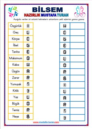 BİLSEM SÖZEL ZIT ANLAMLI KELİMELER-42