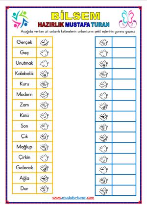 BİLSEM SÖZEL ZIT ANLAMLI KELİMELER-44