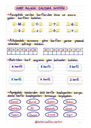 2. Sınıf Harf Bilgisi Çalışma Sayfası Etkinliği