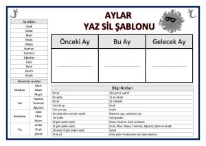 Aylar ve Haftanın Günleri Yaz Sil Şablonları