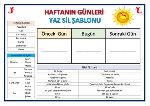 Aylar ve Haftanın Günleri Yaz Sil Şablonları