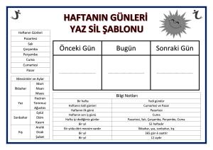 Aylar ve Haftanın Günleri Yaz Sil Şablonları