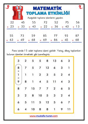 Toplama İşlemleri  ve Bulmaca Etkinlikleri