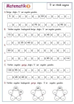 2 Şer 3 Er 4 Er 5 Er  Ritmik sayma Çalışma Etkinliği