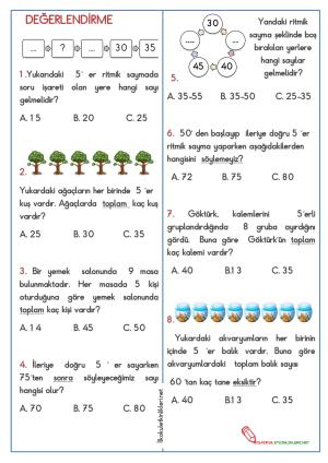 2 Şer 3 Er 4 Er 5 Er  Ritmik sayma Çalışma Etkinliği