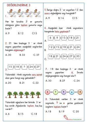 2 Şer 3 Er 4 Er 5 Er  Ritmik sayma Çalışma Etkinliği