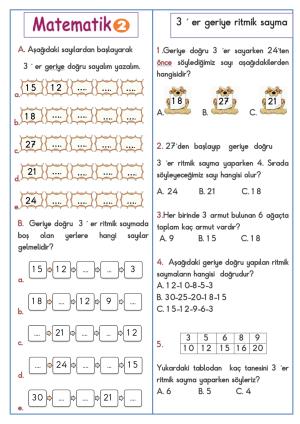 2 Şer 3 Er 4 Er 5 Er  Ritmik sayma Çalışma Etkinliği