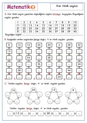 2 Şer 3 Er 4 Er 5 Er  Ritmik sayma Çalışma Etkinliği