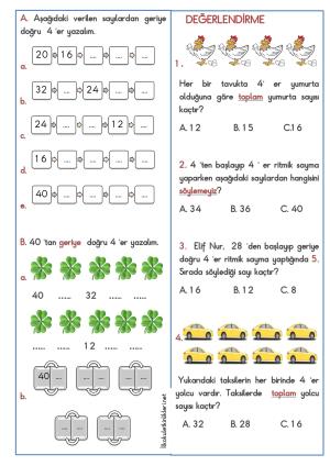 2 Şer 3 Er 4 Er 5 Er  Ritmik sayma Çalışma Etkinliği