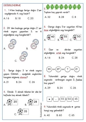 2 Şer 3 Er 4 Er 5 Er  Ritmik sayma Çalışma Etkinliği