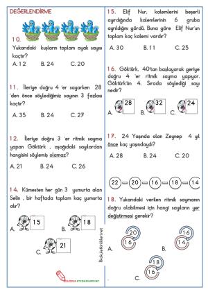 2 Şer 3 Er 4 Er 5 Er  Ritmik sayma Çalışma Etkinliği