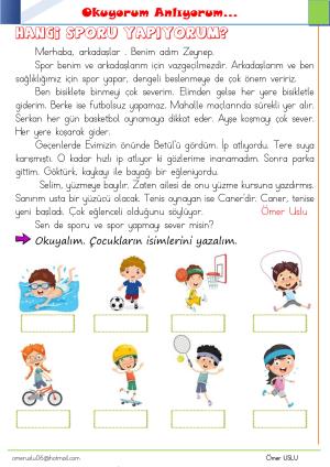 2. Sınıf 1 Hafta Etkinlik ve Çalışmaları