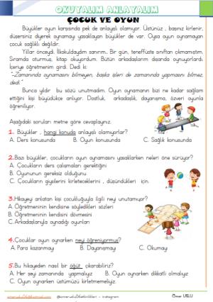 2. Sınıf  4 . ve 5. Hafta Etkinlik ve Çalışmaları