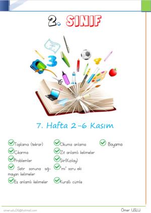 2. Sınıf 6 . ve 7. Hafta Etkinlik ve Çalışmaları