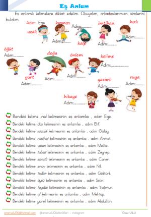 2. Sınıf 6 . ve 7. Hafta Etkinlik ve Çalışmaları