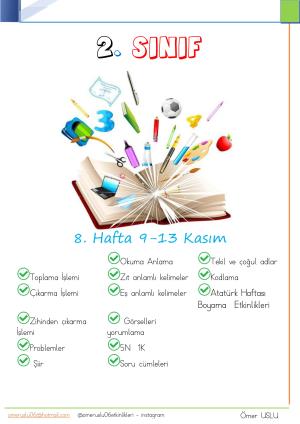 2. Sınıf 8. Hafta Etkinlik ve Çalışmaları