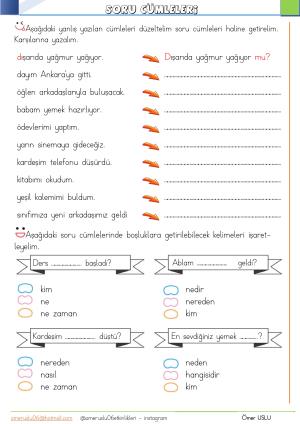 2. Sınıf 8. Hafta Etkinlik ve Çalışmaları