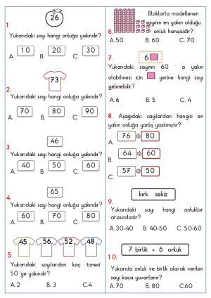 En Yakın Onluğa Yuvarlama Etkinlikleri